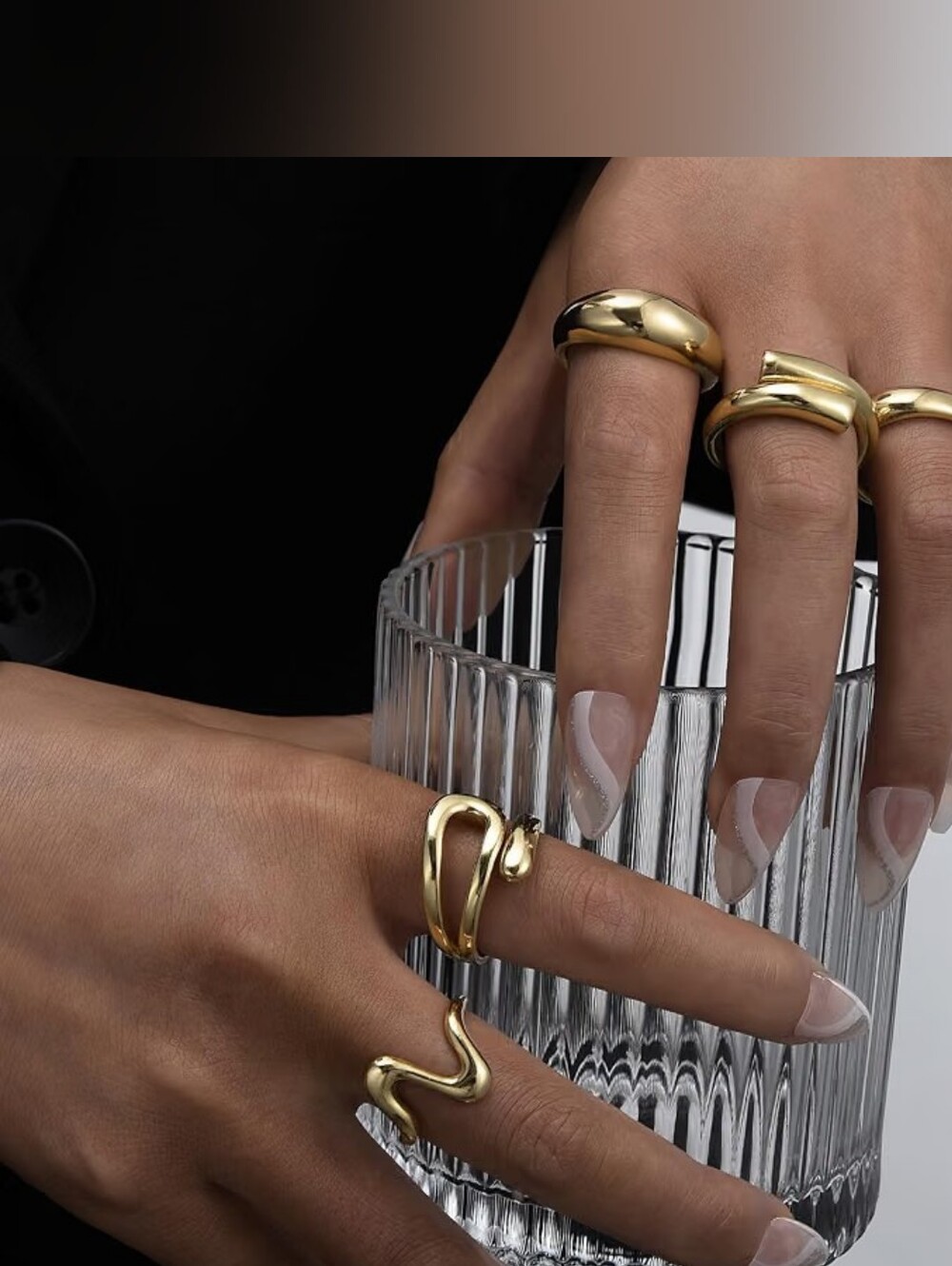 18K Gold Plated Stackable Statement Ring Set - Picture 3 of 6